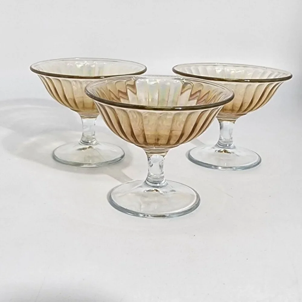 Imperial Glass Marigold Carnival Flare Rim Smooth Rays Stemmed Sherbet Lot Of 3